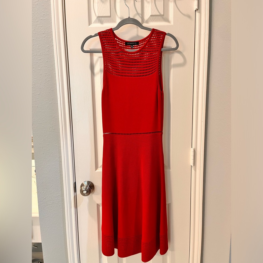 Fit to flare knitted dress, red